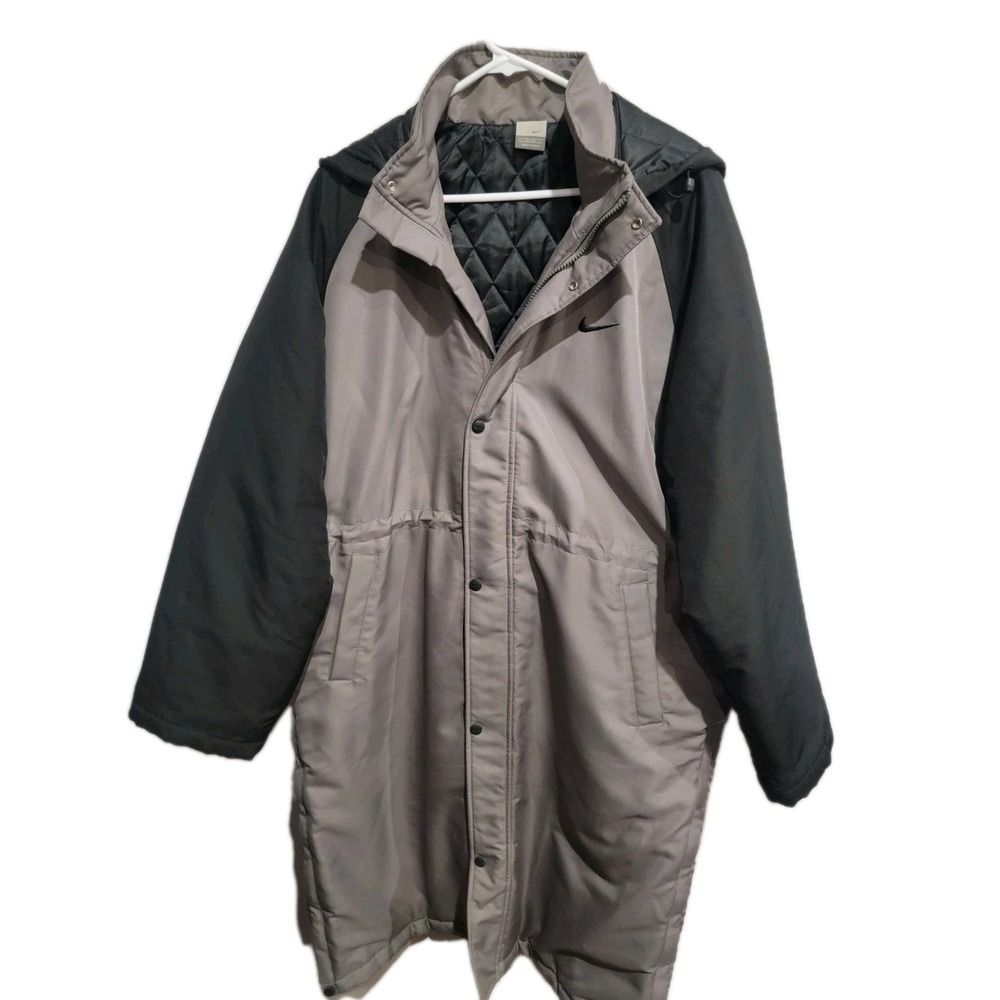 Vtg 90s Nike Stadium Parka Jacket Mens XL Grey Black Quilted Sideline Bench Coat